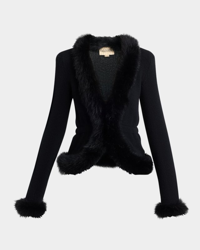Sheep Shearling-Trim Cashmere Knit Jacket